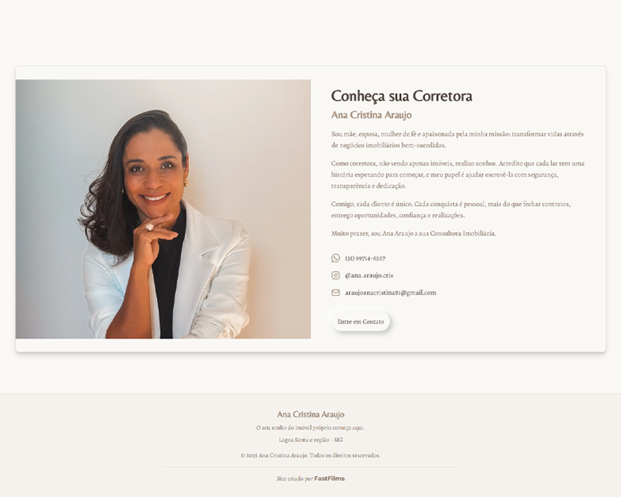Screenshot do site da Ana Araújo Corretora